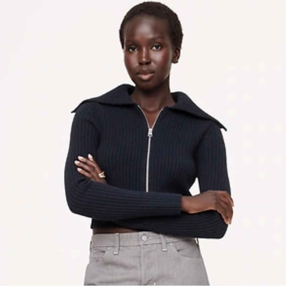 90’s Inspired Y2K Banana Republic Navy Blue Ribbed Bomber Sweater Sz L NWT
